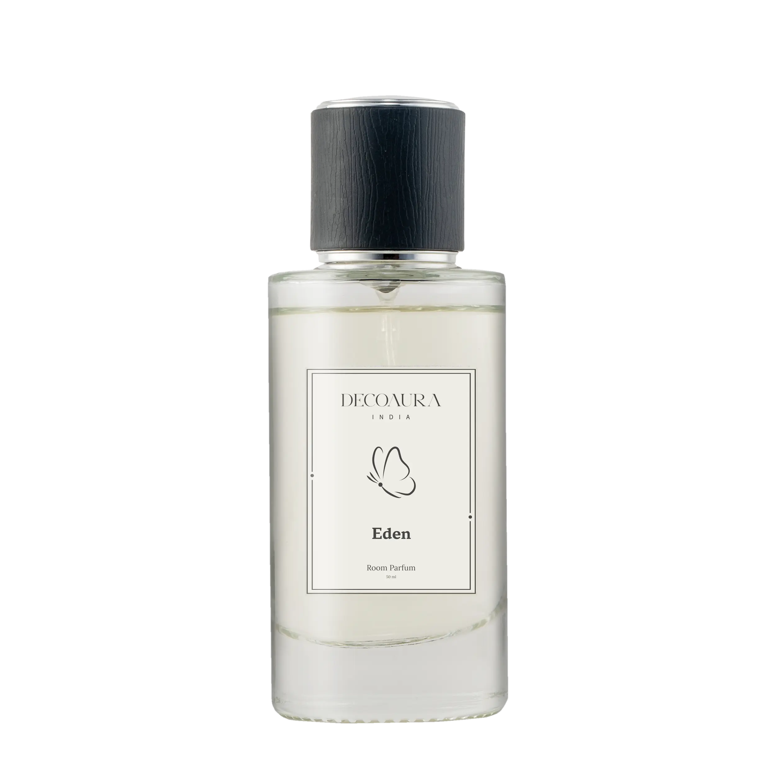 Decoaura Eden room perfume bottle with elegant minimalist design.